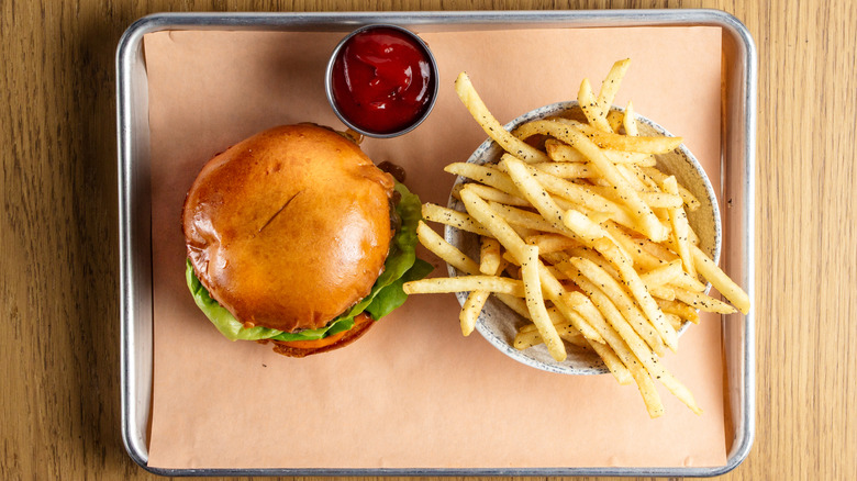 Top view burger and fries