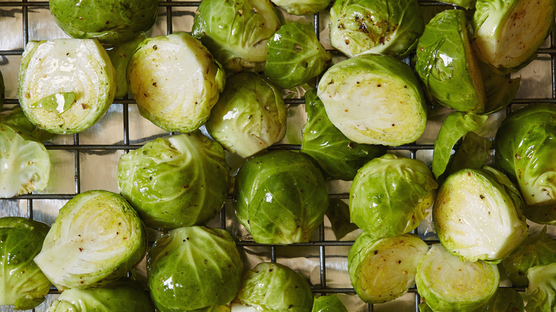 Brussels sprouts on cooling rack