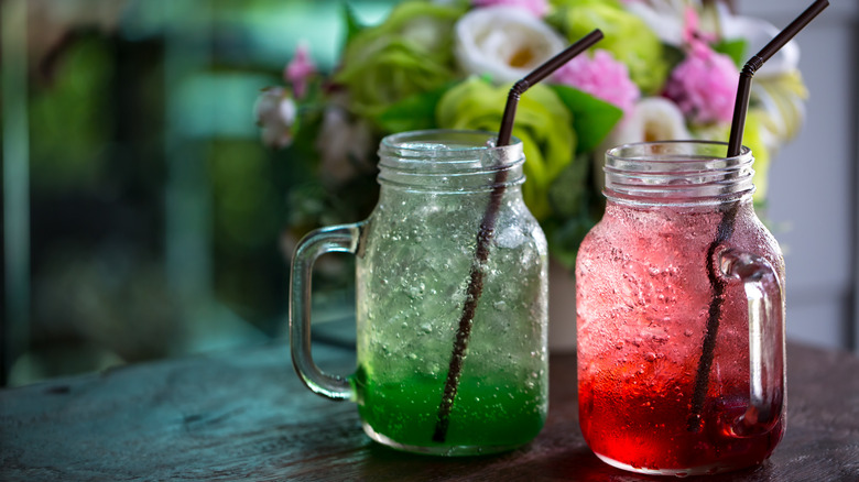 Italian sodas in mason jar cups with ice