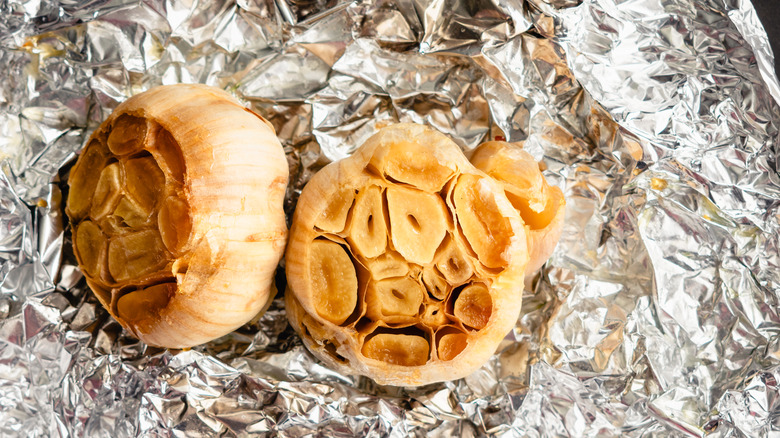 roasted garlic heads in tinfoil