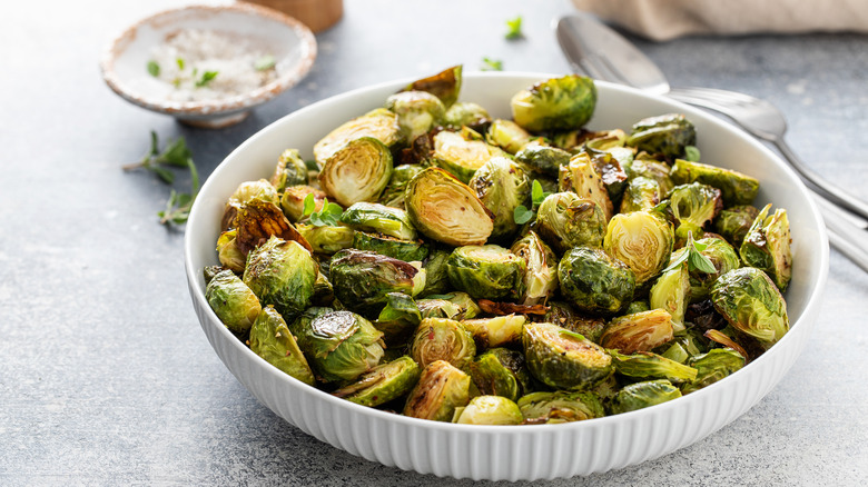 Roasted Brussels sprouts in a dish