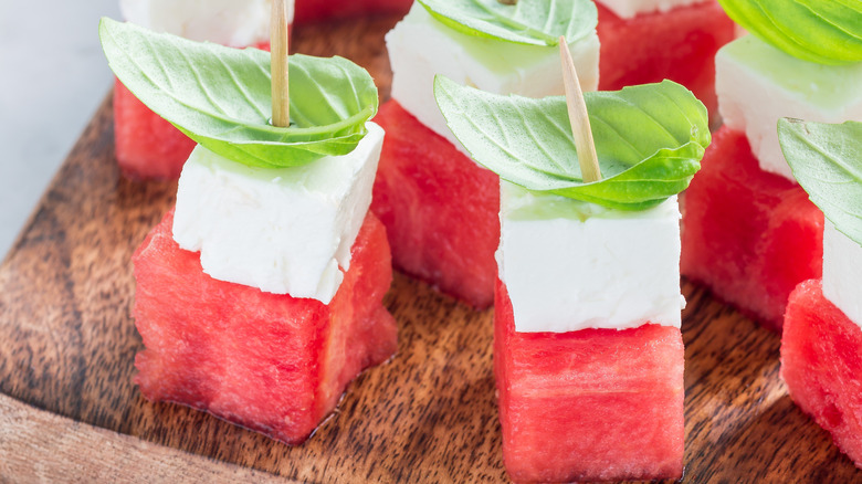 Caprese salad with watermelon cubes