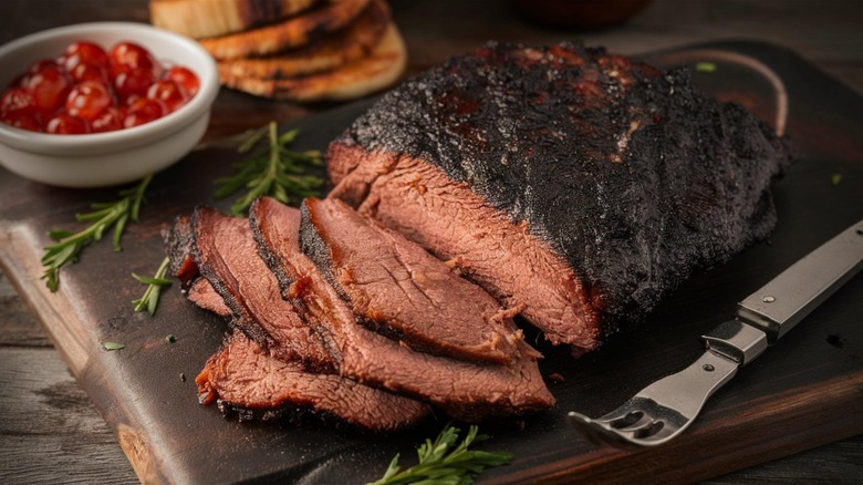 sliced smoked beef brisket