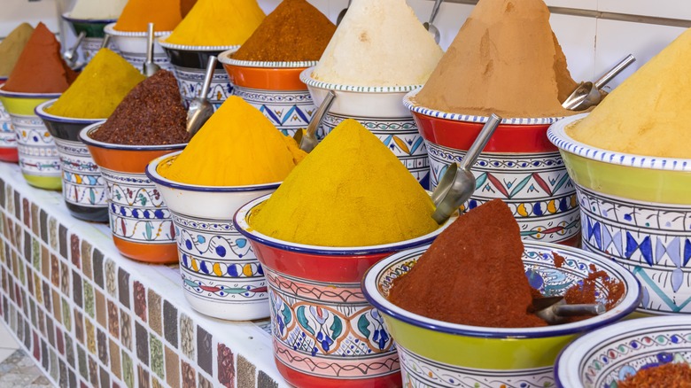 containers of spices at store