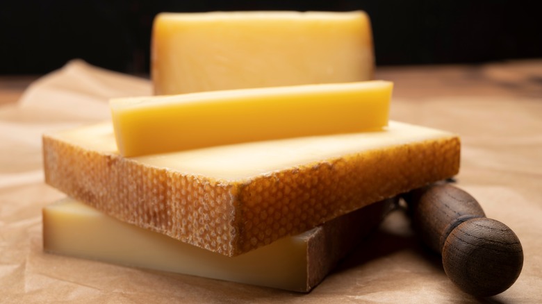 Blocks of hard cheese 