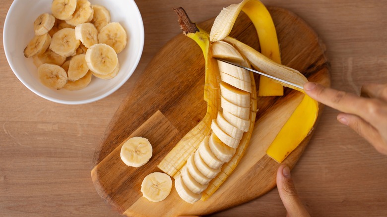 Cutting a banana