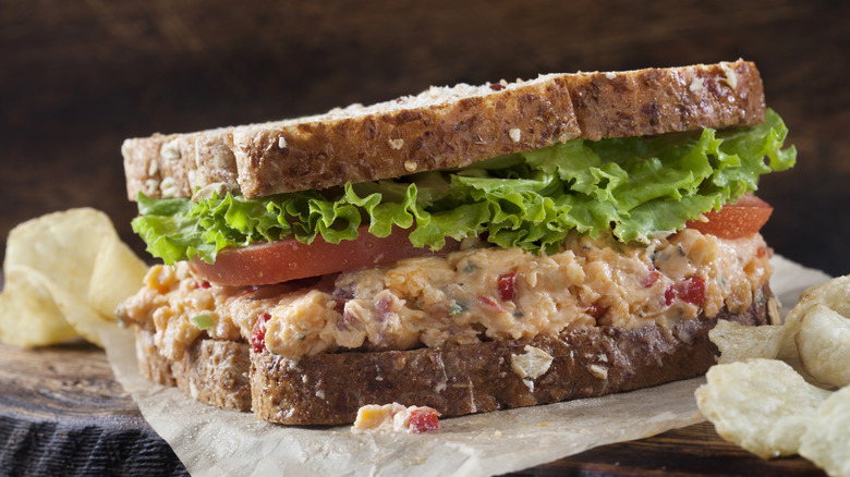 Pimento cheese sandwich and chips