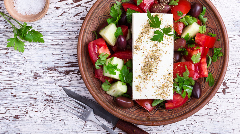 traditional Greek salad in bowl