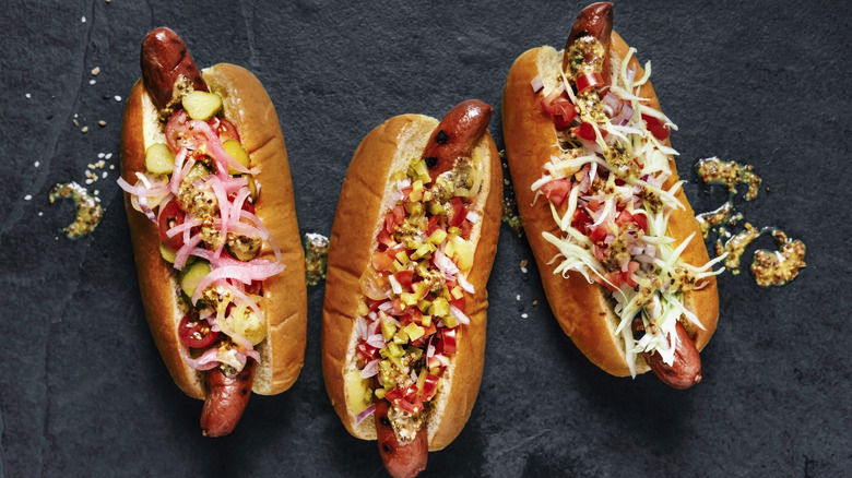 Hot dogs on dark background