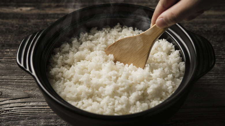 Leftover dried rice in a rice cooker