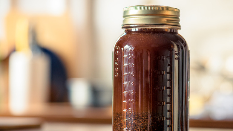 cold brew coffee brewing in jar