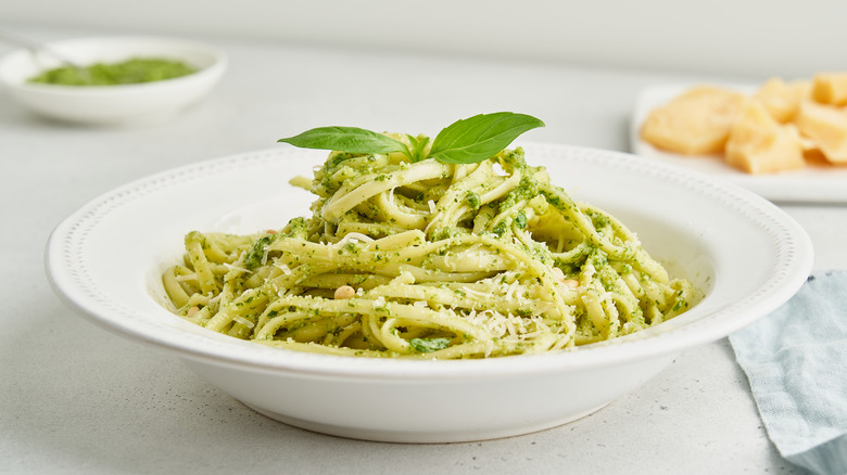 Bowl of pesto pasta