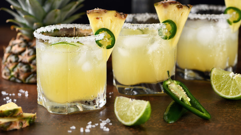 Pineapple margaritas with salt rim