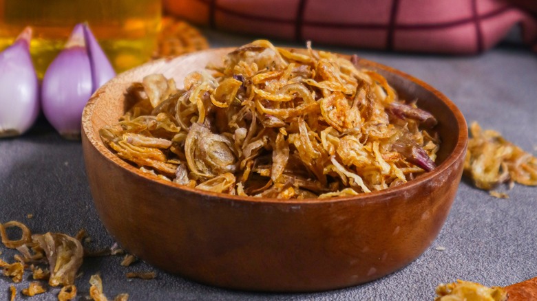 Bowl of crispy shallots