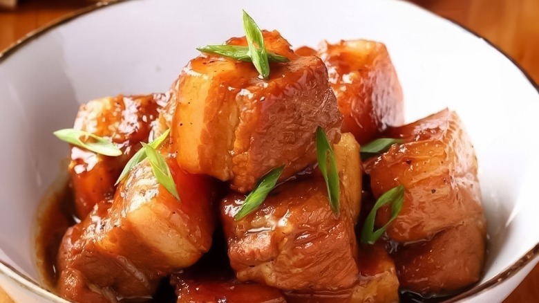 Close-up of crispy pork belly